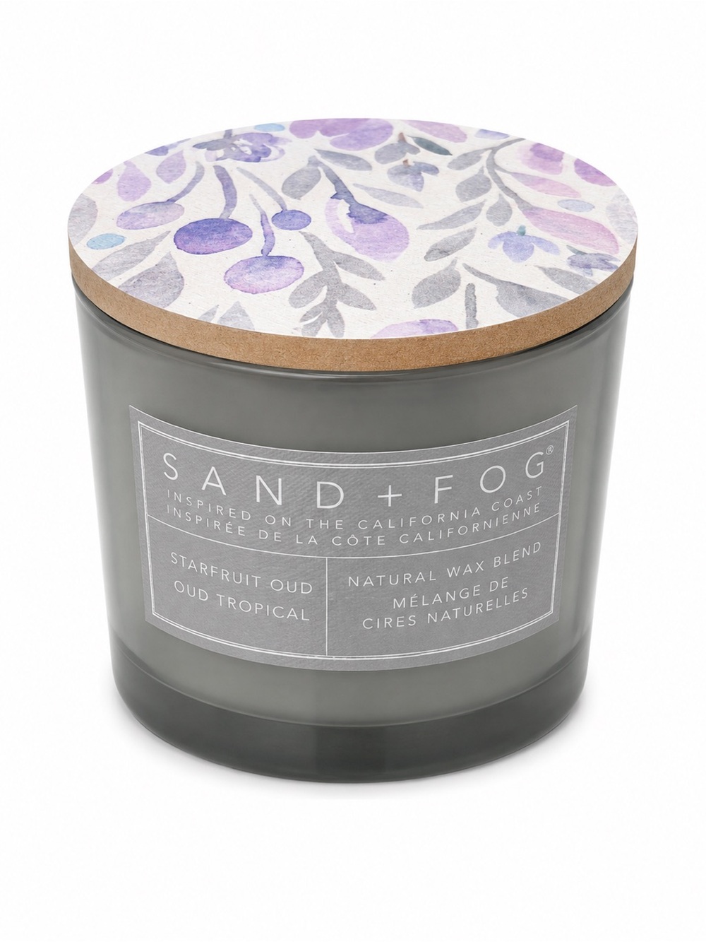 Sand + Fog Starfruit Oud Scented Candle in Gray with Floral Lid